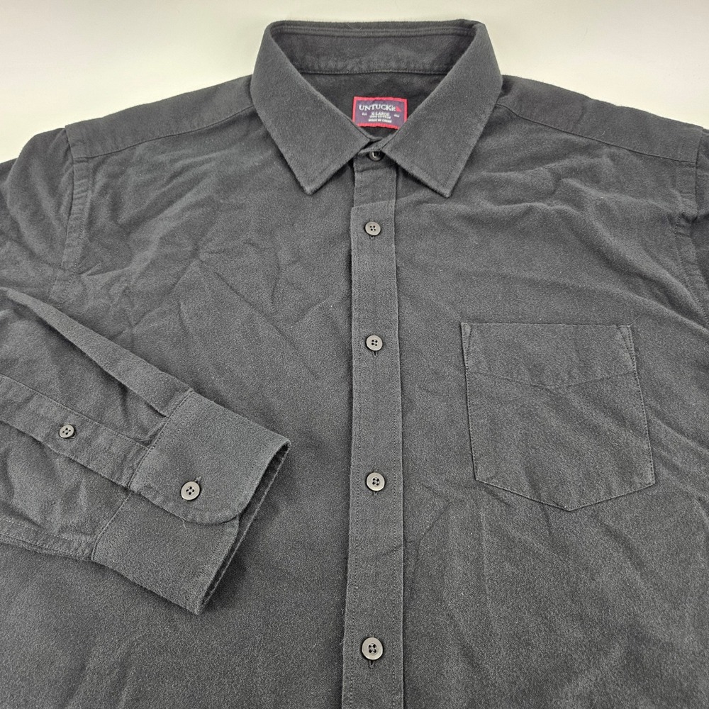 UNTUCKit Mens XL Black Long Sleeve Button Down Cotton Flannel Shirt Solid Casual